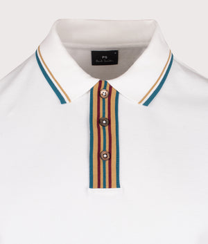 Striped Placket Polo Shirt in Off White | PS Paul Smith | EQVVS | Front detail shot 