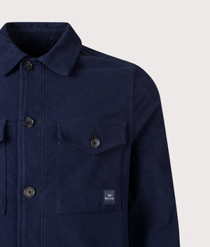 Military Overshirt in Very Dark Navy | Cotton Stretch Blend | PS Paul Smith | EQVVS | Front detail shot 