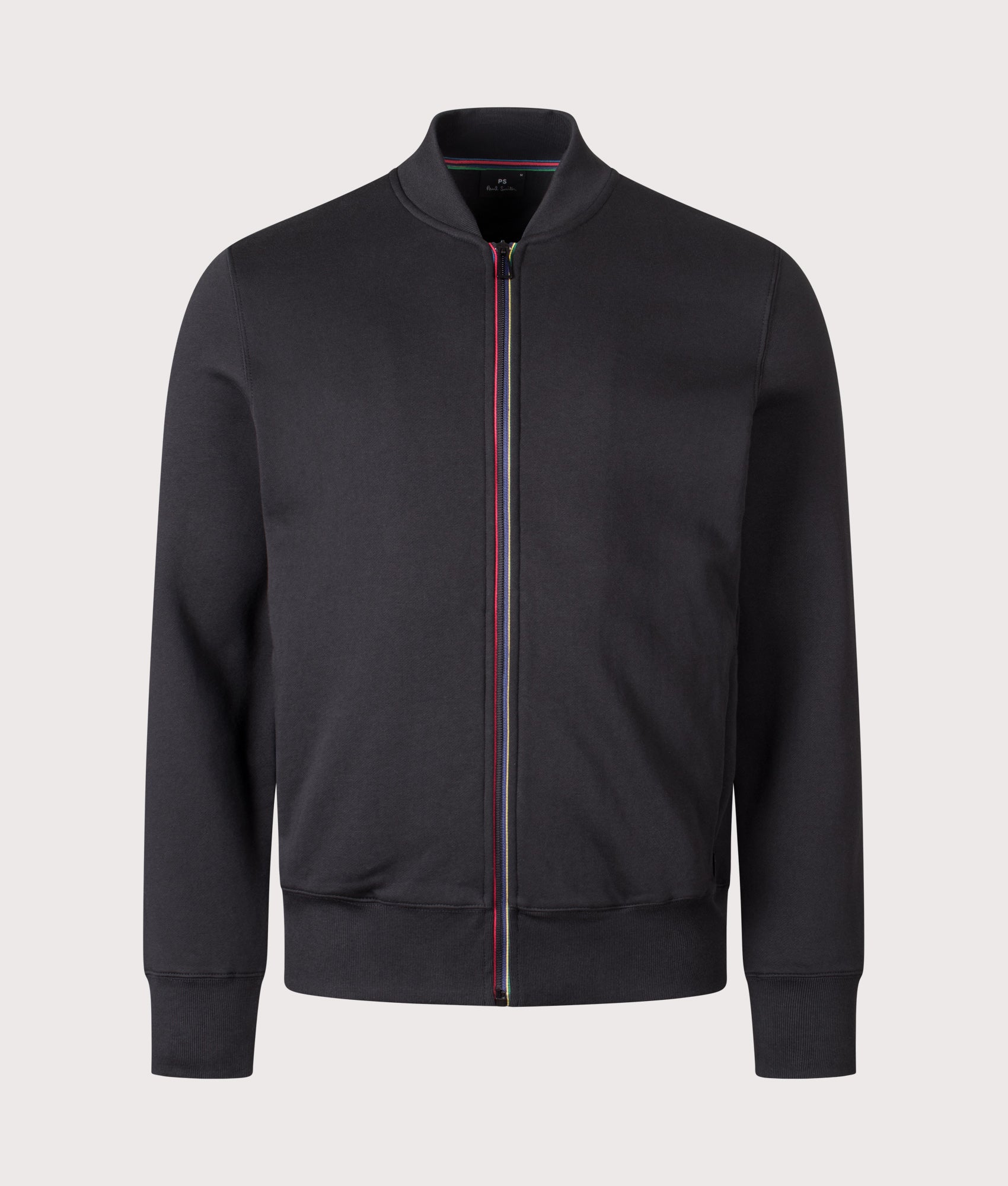 Sports Stripe Zip Through Sweatshirt in Black. 100% Cotton | PS Paul Smith | Shot at EQVVS | Front shot