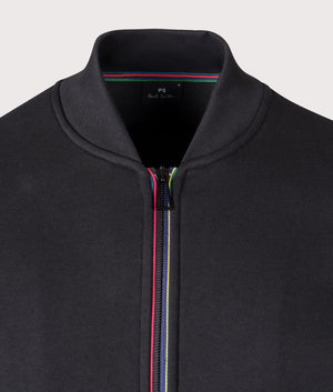 Sports Stripe Zip Through Sweatshirt in Black. 100% Cotton | PS Paul Smith | Shot at EQVVS | Front detail shot