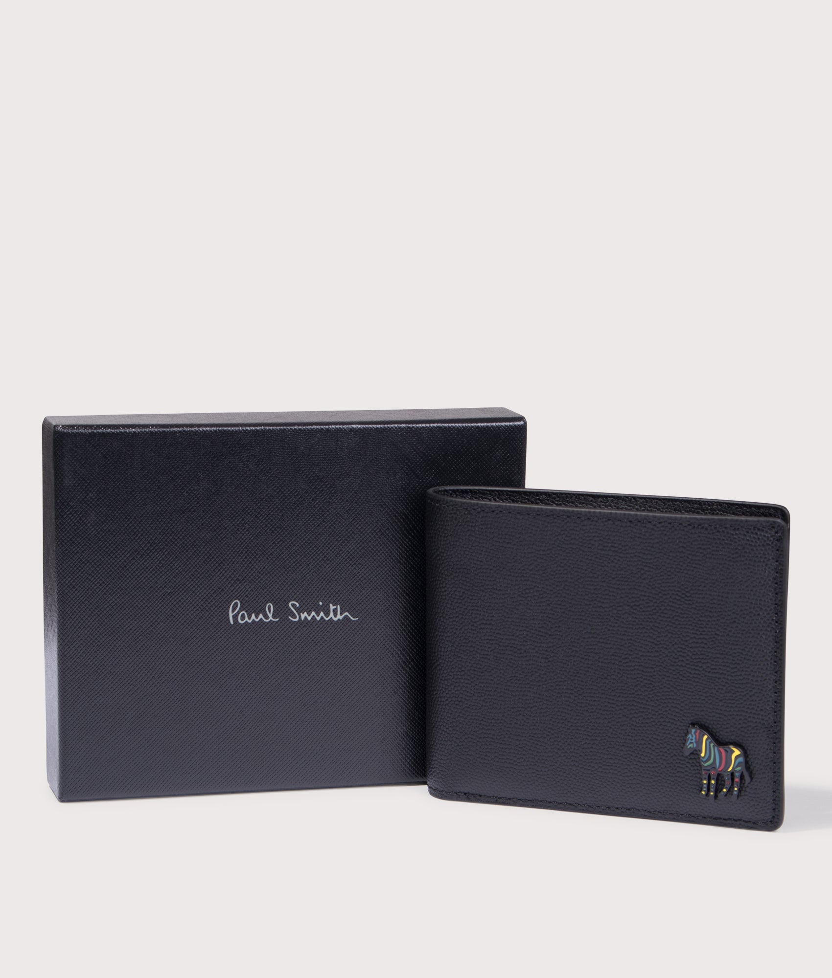 PS Paul Smith Wallet Billfold in Black at EQVVS Menswear. Gift box and wallet shot.