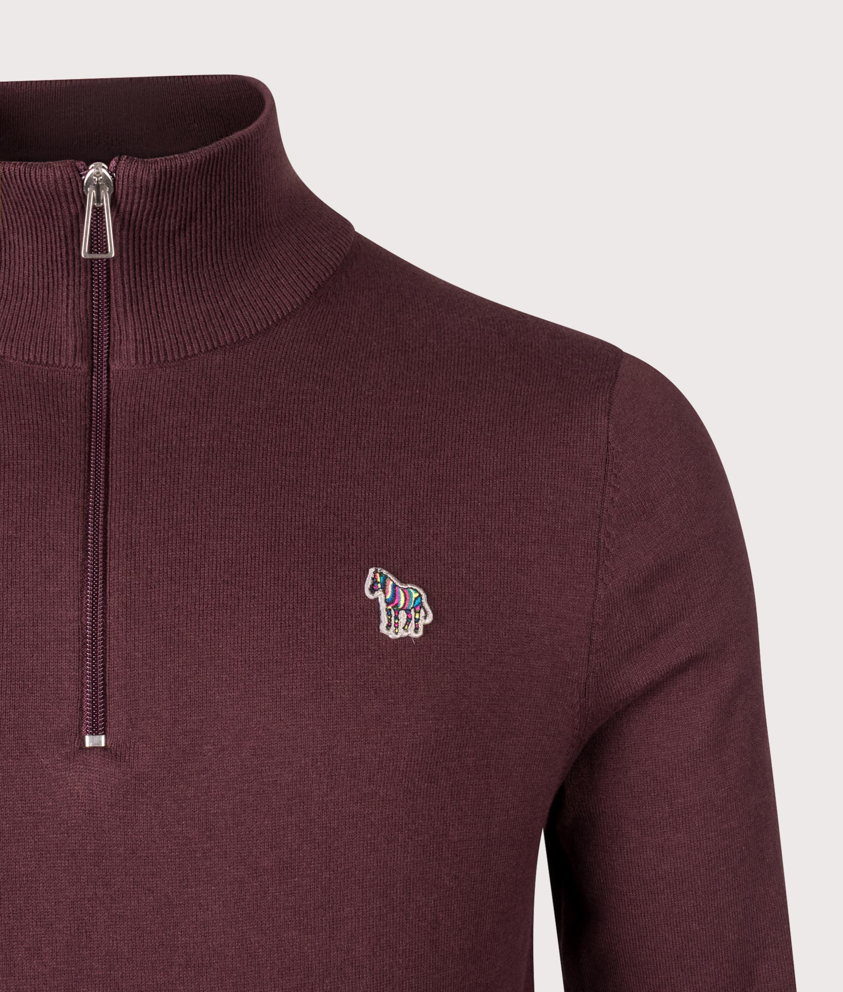 Quarter Zip Zebra Logo Jumper. Shot by EQVVS. Detail shot.