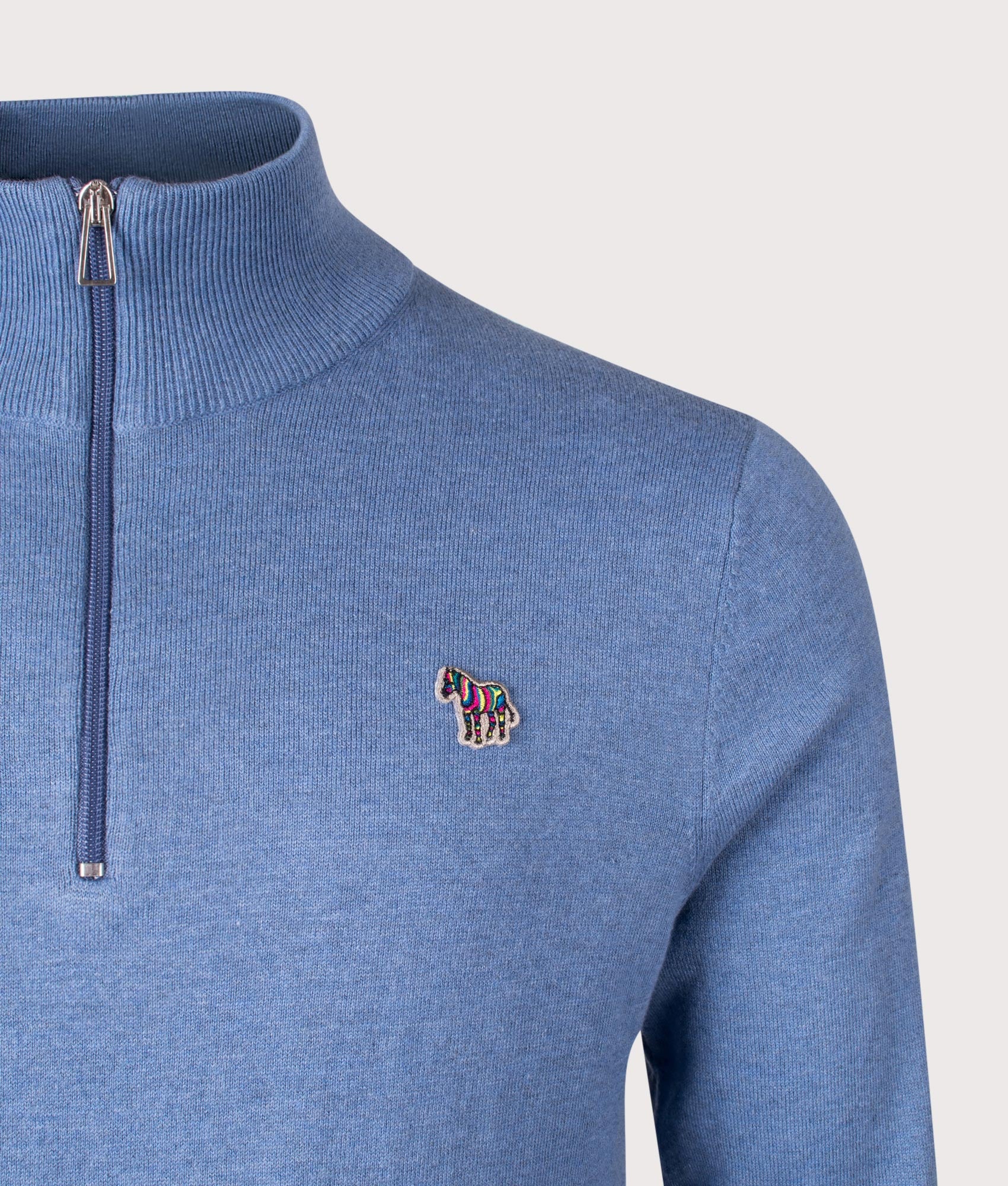 Quarter Zip Zebra Logo Jumper. Shot by EQVVS. Detail shot.