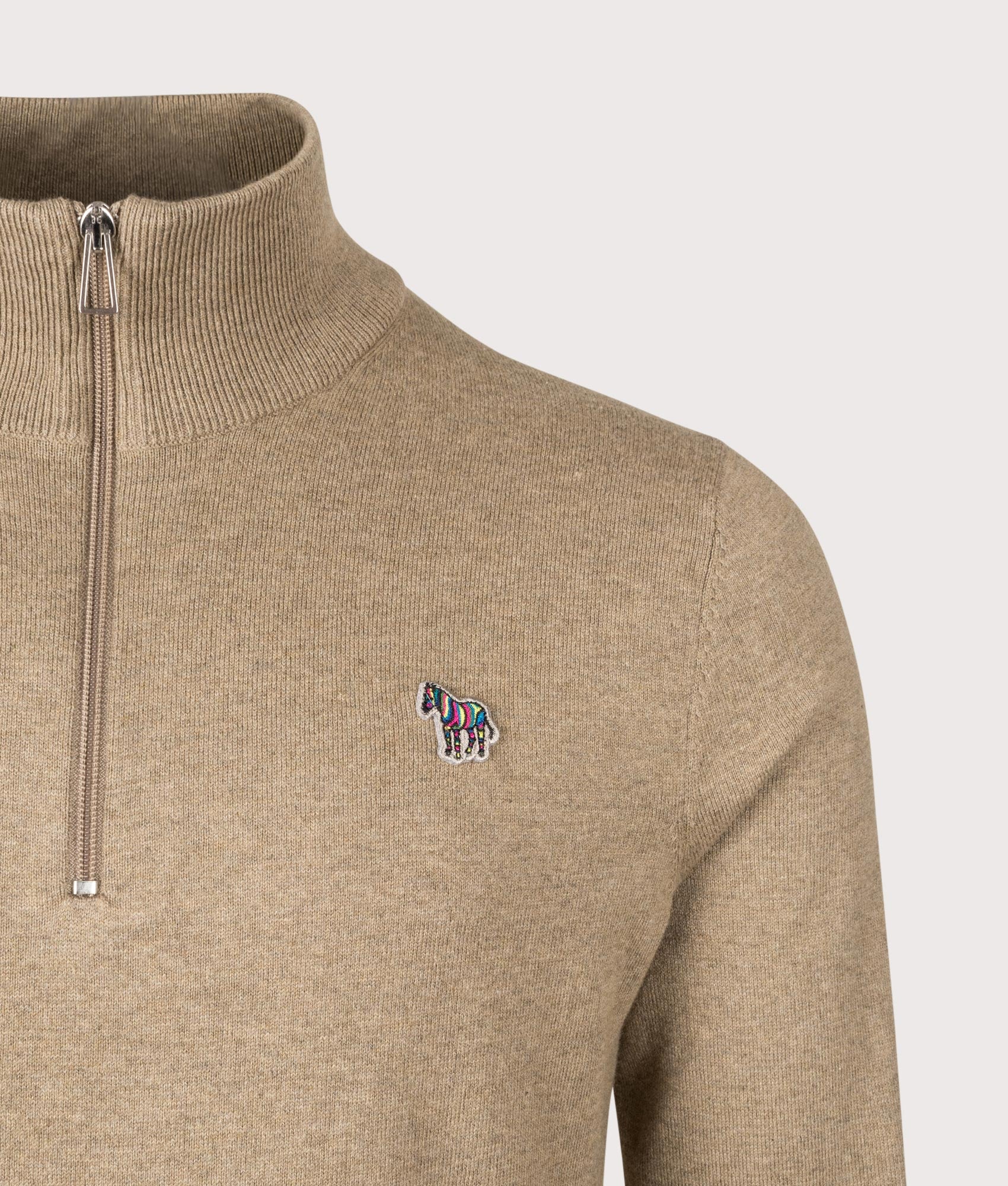 Regular Fit Quarter Zip Zebra Logo Jumper in Camel | PS Paul Smith
