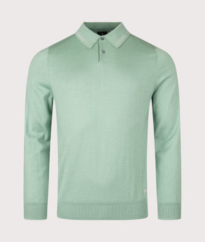 Polo Collar Zip Through Sweatshirt in Green | 100% Merino Wool | PS Paul Smith | EQVVS | Front shot 