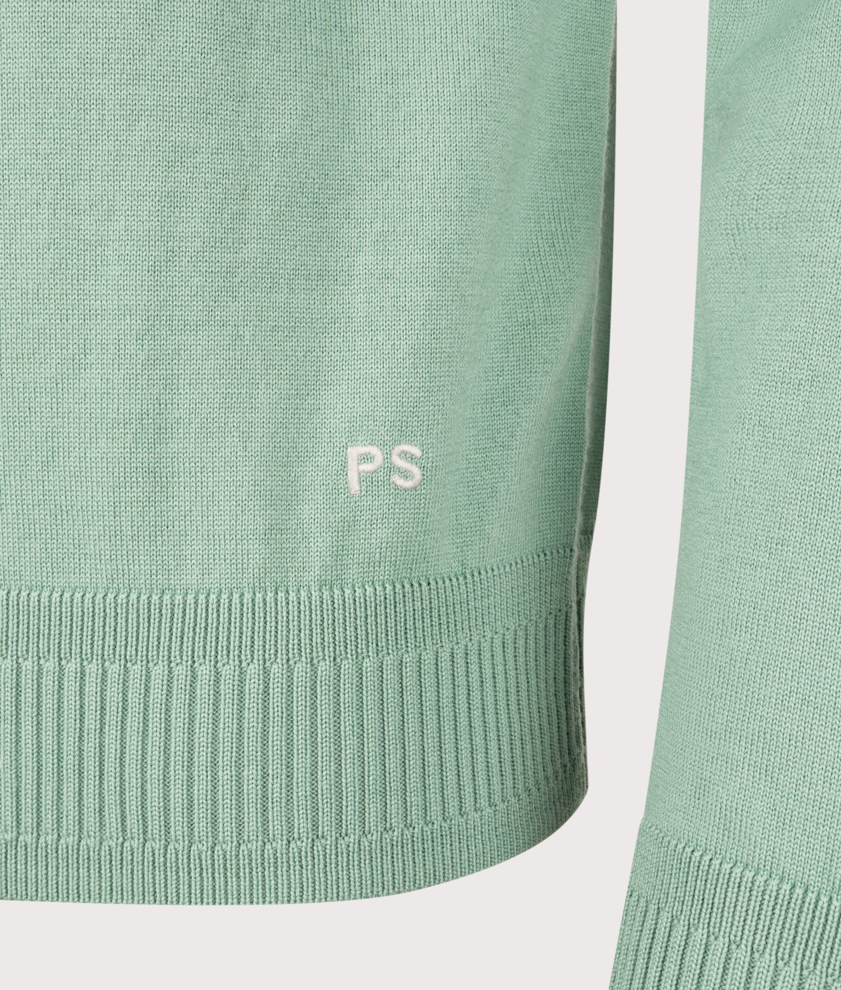 Polo Collar  Sweatshirt in Green | 100% Merino Wool | PS Paul Smith | EQVVS | Front detail shot 
