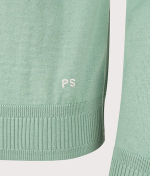 Polo Collar Zip Through Sweatshirt in Green | 100% Merino Wool | PS Paul Smith | EQVVS | Front detail shot 