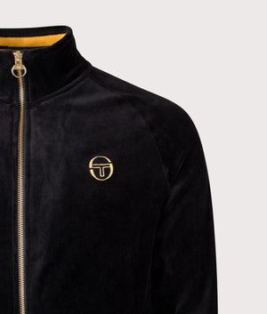 Court Velour Track Top by Sergio Tacchini in Black. Shot by EQVVS. Detail shot.