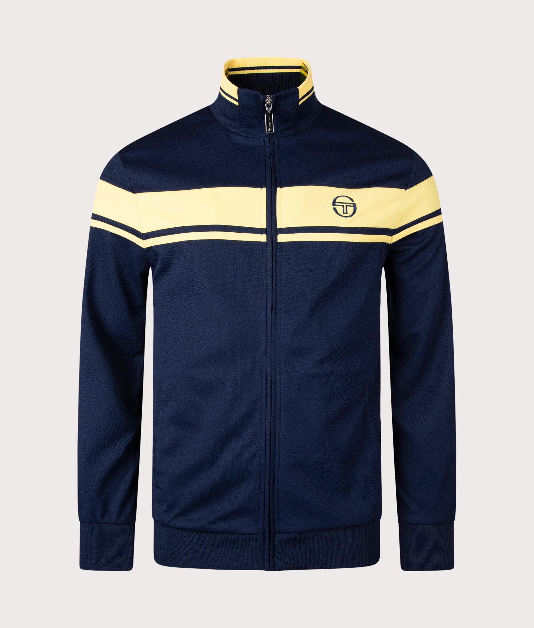 Damarindo Track Top in Maritime Blue and Lemon Drop by Sergio Tacchini. EQVVS Menswear Front Shot. 
