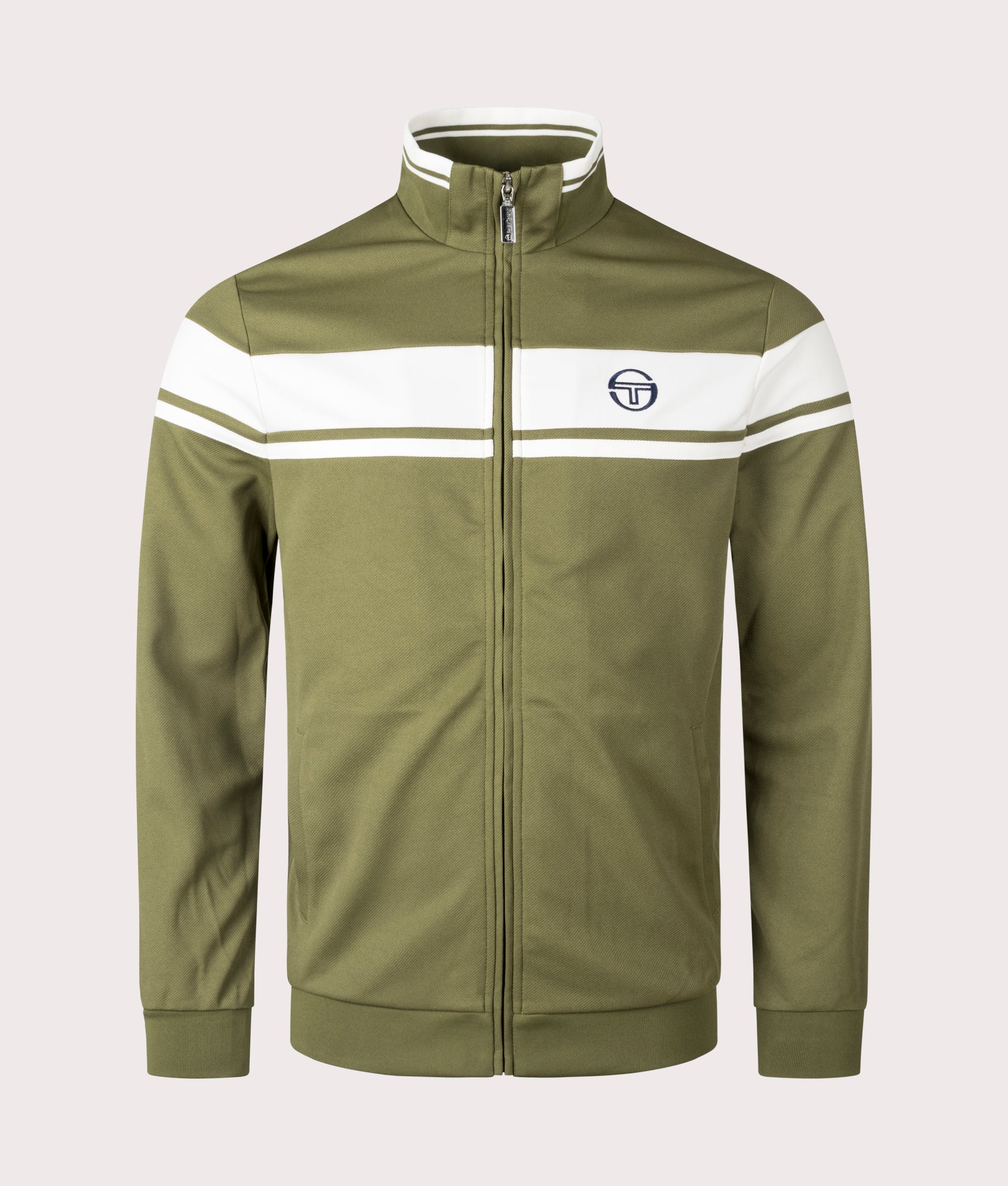 Sergio Tacchini, Damarindo Track Top, Sphagnum/Gardenia, Eqvvs Menswear, front shot angle
