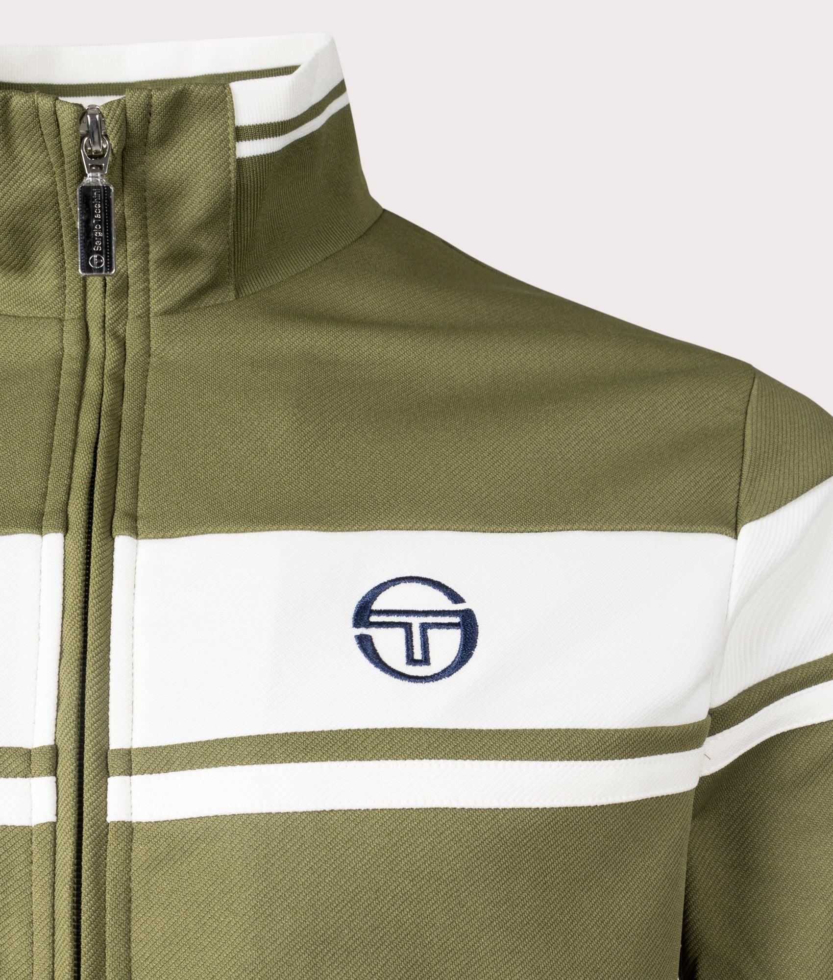 Sergio Tacchini, Damarindo Track Top, Sphagnum/Gardenia, Eqvvs Menswear, Detailed shot angle
