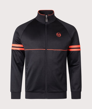 Orion Track Jacket by Sergio Tacchini in Black/Tangerine Tango. Shot by EQVVS. Front shot.