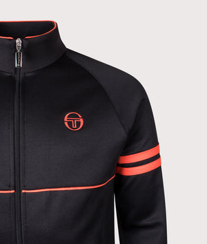 Orion Track Jacket by Sergio Tacchini in Black/Tangerine Tango. Shot by EQVVS. Detail shot.