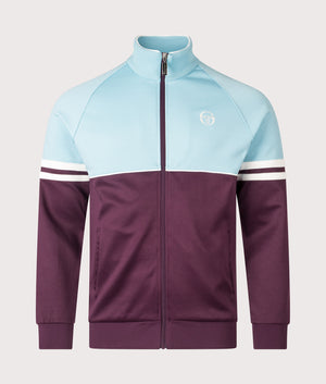 Sergio Tacchini Orion Track Jacket in Milky Blue, Winter Bloom and Gardenia at EQVVS Menswear. Front shot.