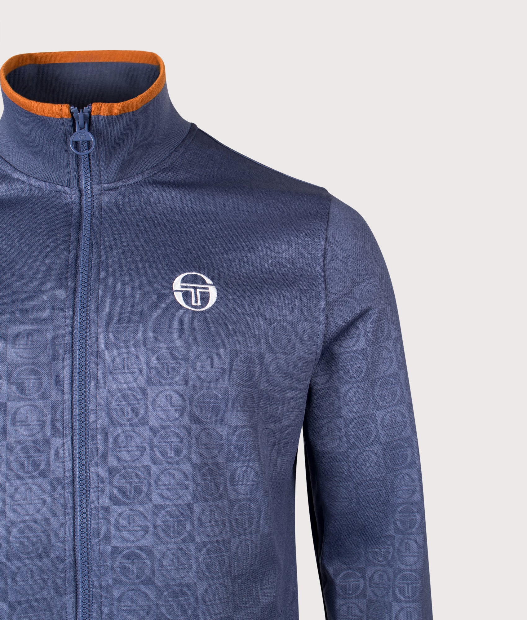 Santoro Mono Track Top in Vintage Indigo | Poly-Elastane Blend | Sergio Tacchini | EQVVS | Front detail shot 