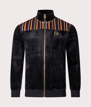 Sergio Tacchini Gabiano Velour Track Top in Black at EQVVS Menswear. Front shot.
