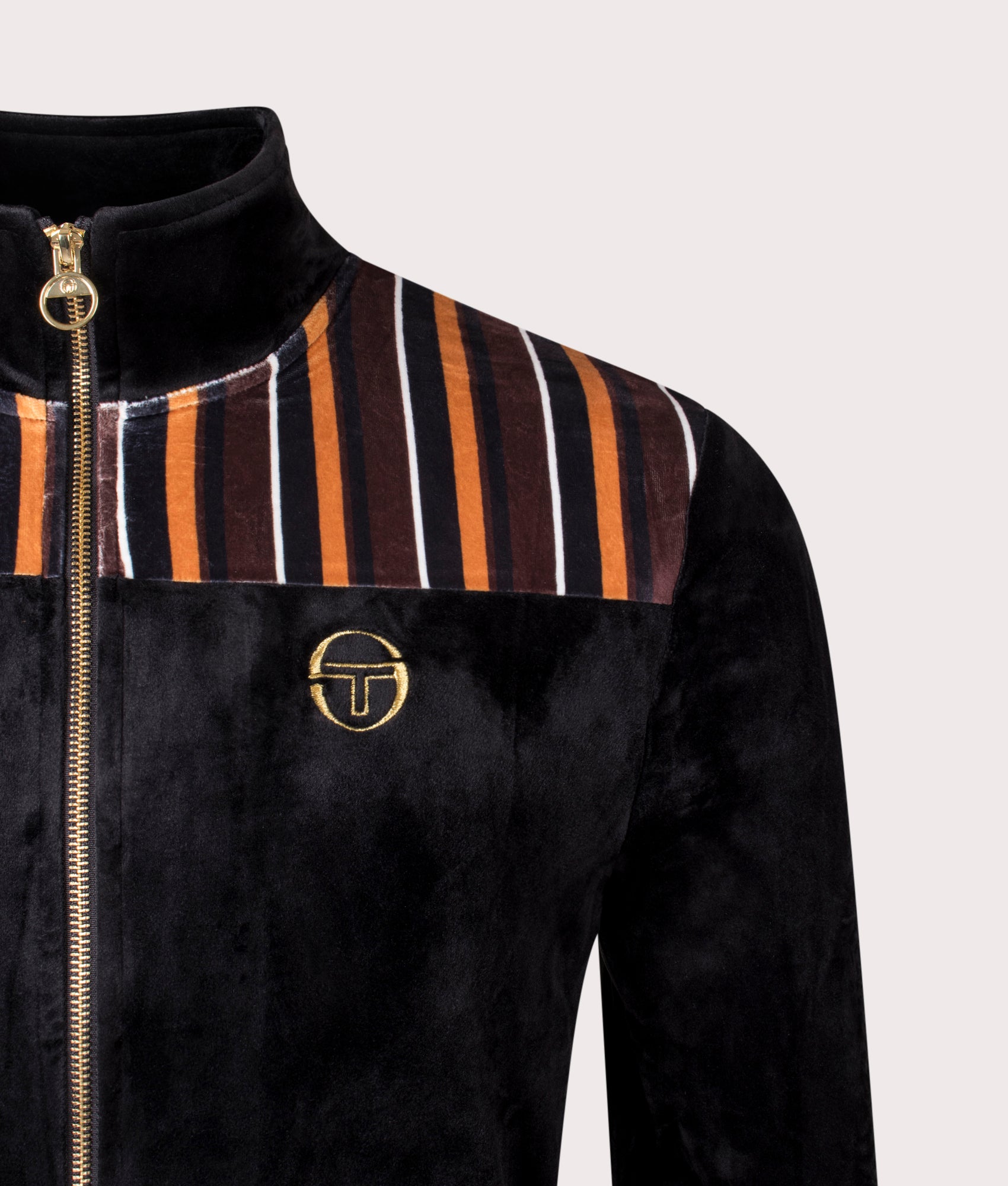 Sergio Tacchini Gabiano Velour Track Top in Black at EQVVS Menswear. Detail shot.