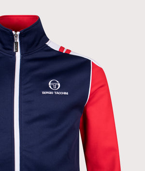 Drive Track Top in Maritime Blue/Adrenaline Rush | Polyester Blend | Sergio Tacchini | EQVVS | Front detail shot 