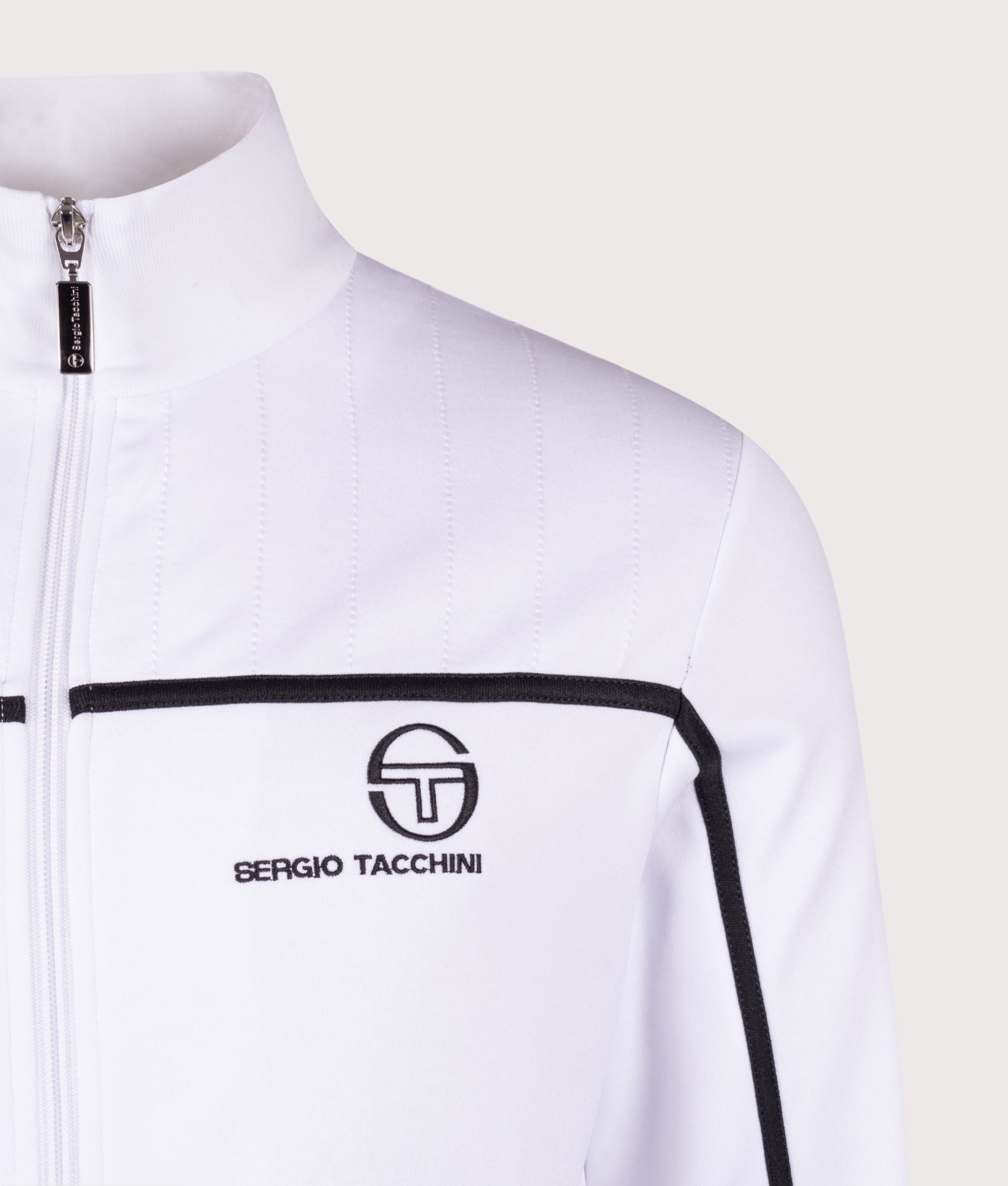 Frankie Track Top in White/Black/Adrenaline Rush | Polyester Blend | Sergio Tacchini | EQVVS | Front detail shot 