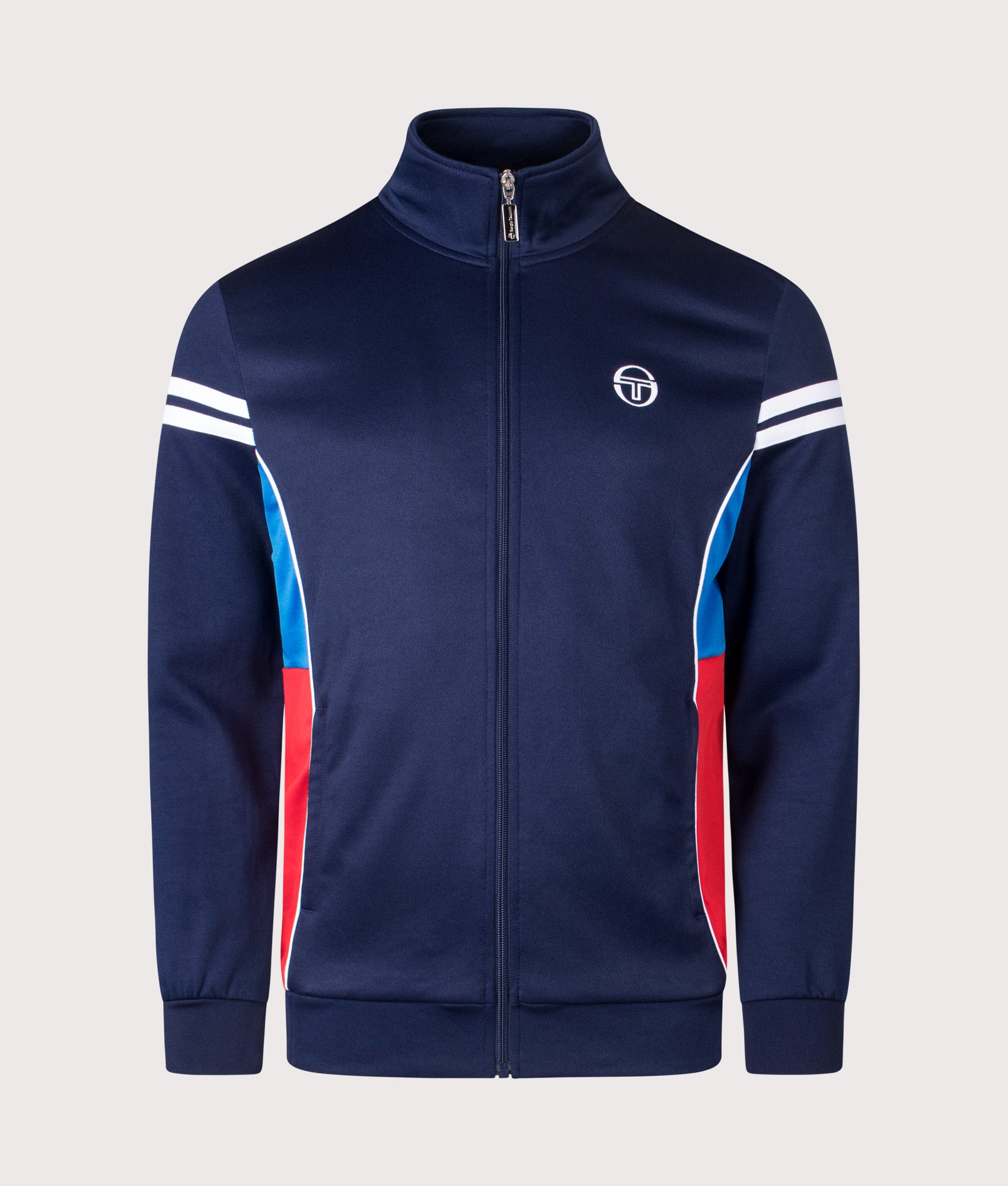 Sergio Tacchini Mambo Track Top arrives in Maritime Blue, Directoire Blue and Adrenaline Rush at EQVVS Menswear. Front shot.