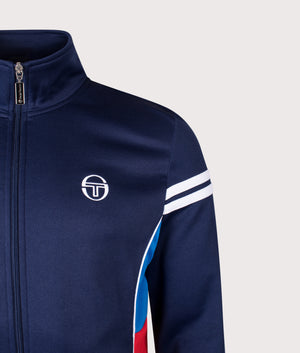 Sergio Tacchini Mambo Track Top arrives in Maritime Blue, Directoire Blue and Adrenaline Rush at EQVVS Menswear. Detail shot.