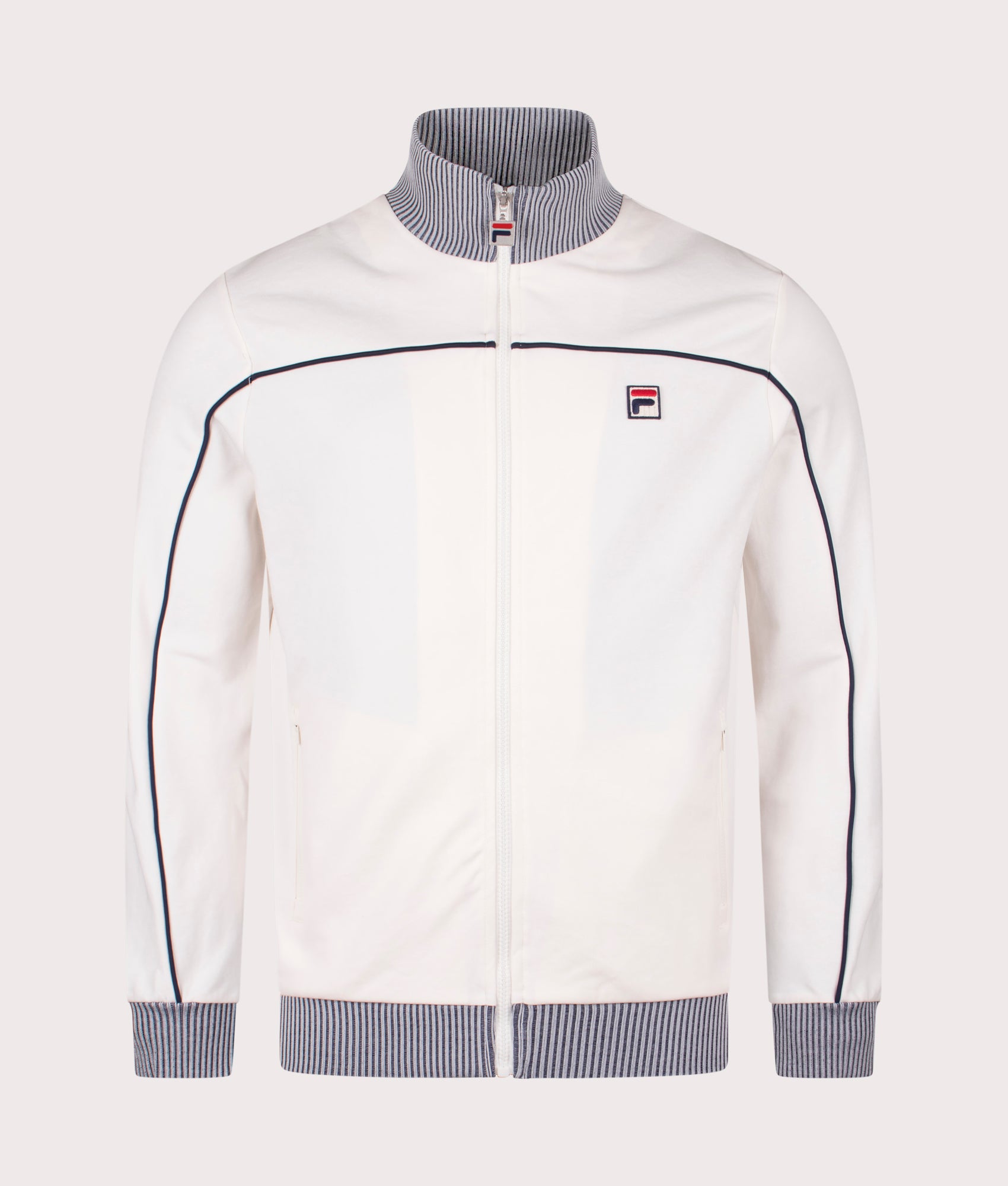 Zayn Lenticular Track Top in Gardenia/FILA Navy | FILA | EQVVS | Front shot 