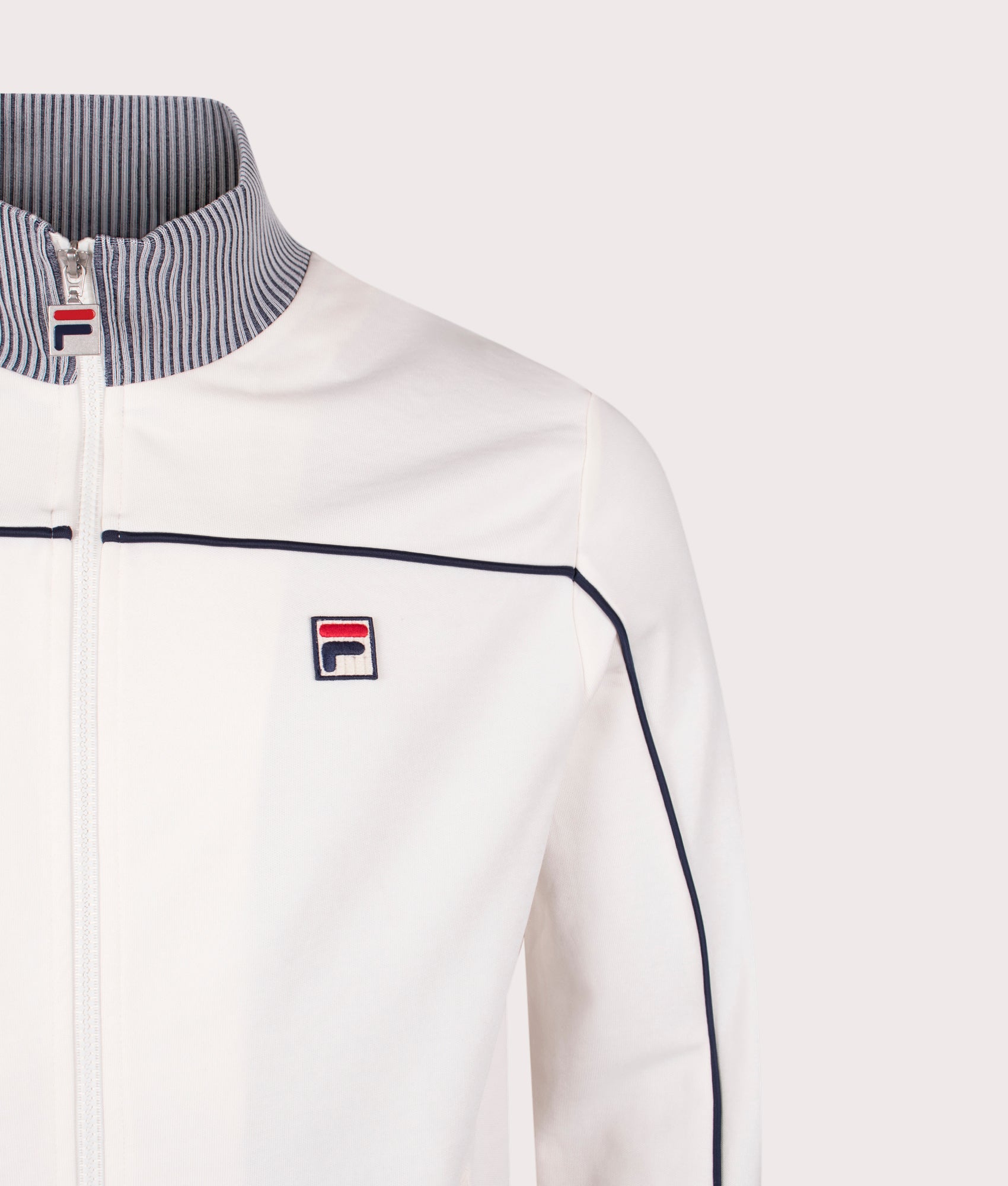 Zayn Lenticular Track Top in Gardenia/FILA Navy | FILA | EQVVS | Front detail shot 
