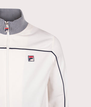 Zayn Lenticular Track Top in Gardenia/FILA Navy | FILA | EQVVS | Front detail shot 