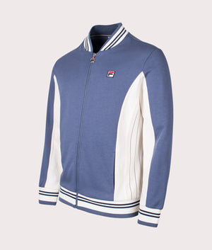 FILA Settanta Baseball Track Jacket in Vintage Indigo/Gardenia/Fila Navy at EQVVS Menswear. Angled front shot.