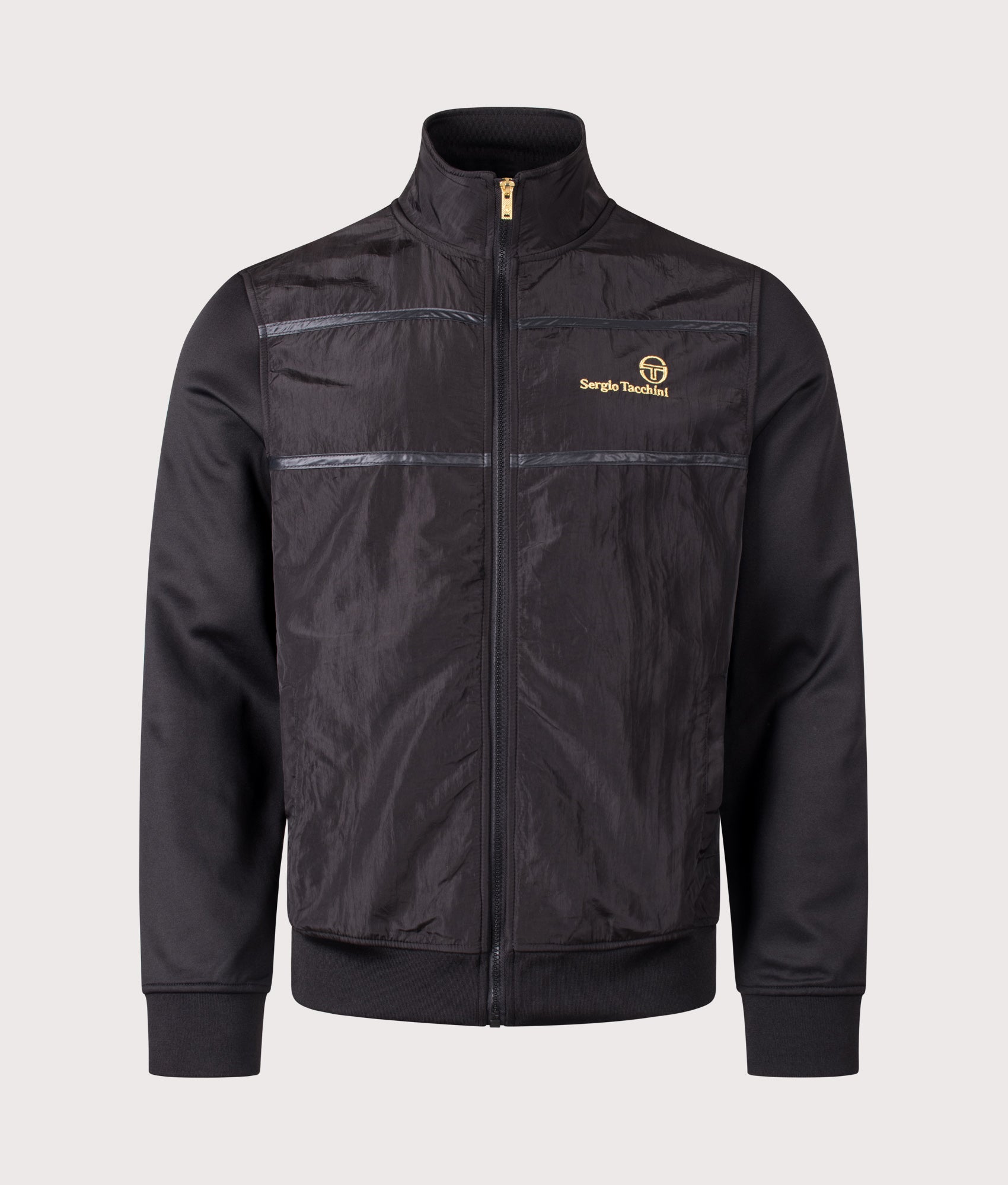 Cassio Track Top in Black by Sergio Tachinni. Shot by EQVVS. Front shot.