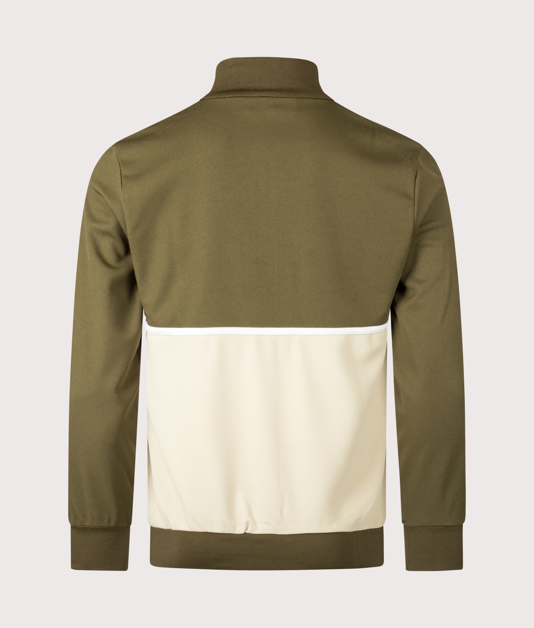 Sergio Tacchini Locchi Track Top in Dark Olive, Mojave Desert and Gardenia at EQVVS Menswear. Back shot.