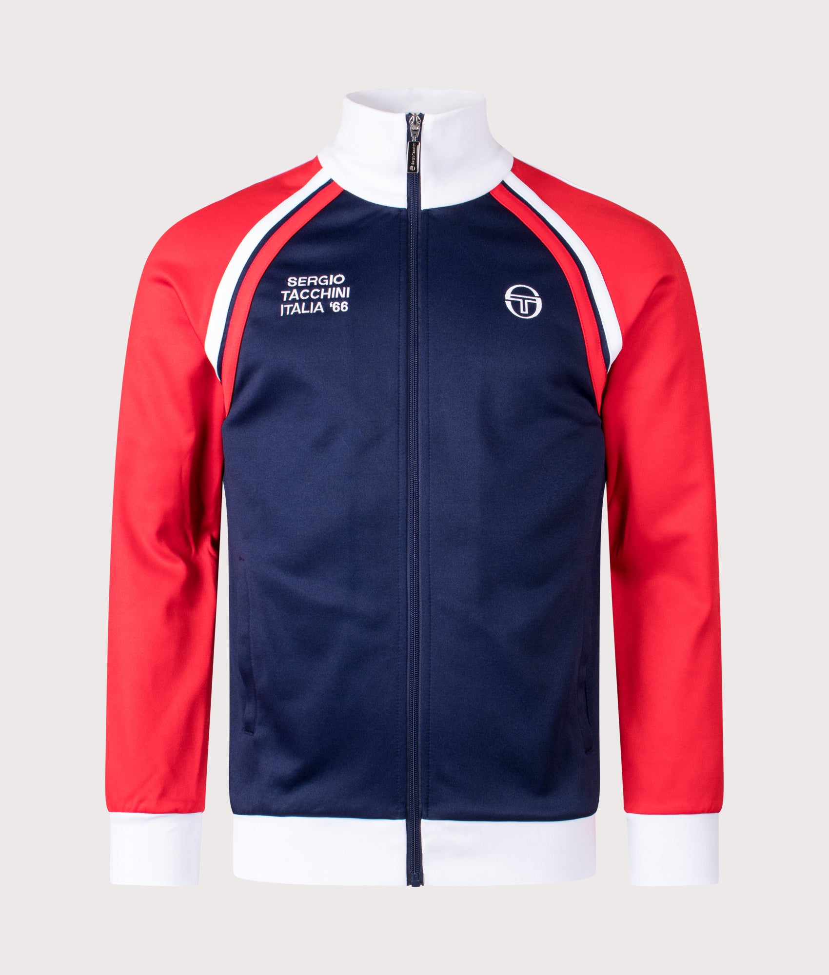 Sergio Tacchini Ghibli Davis Track Top in Maritime Blue, Adrenaline Rush and White at EQVVS Menswear. Front shot.