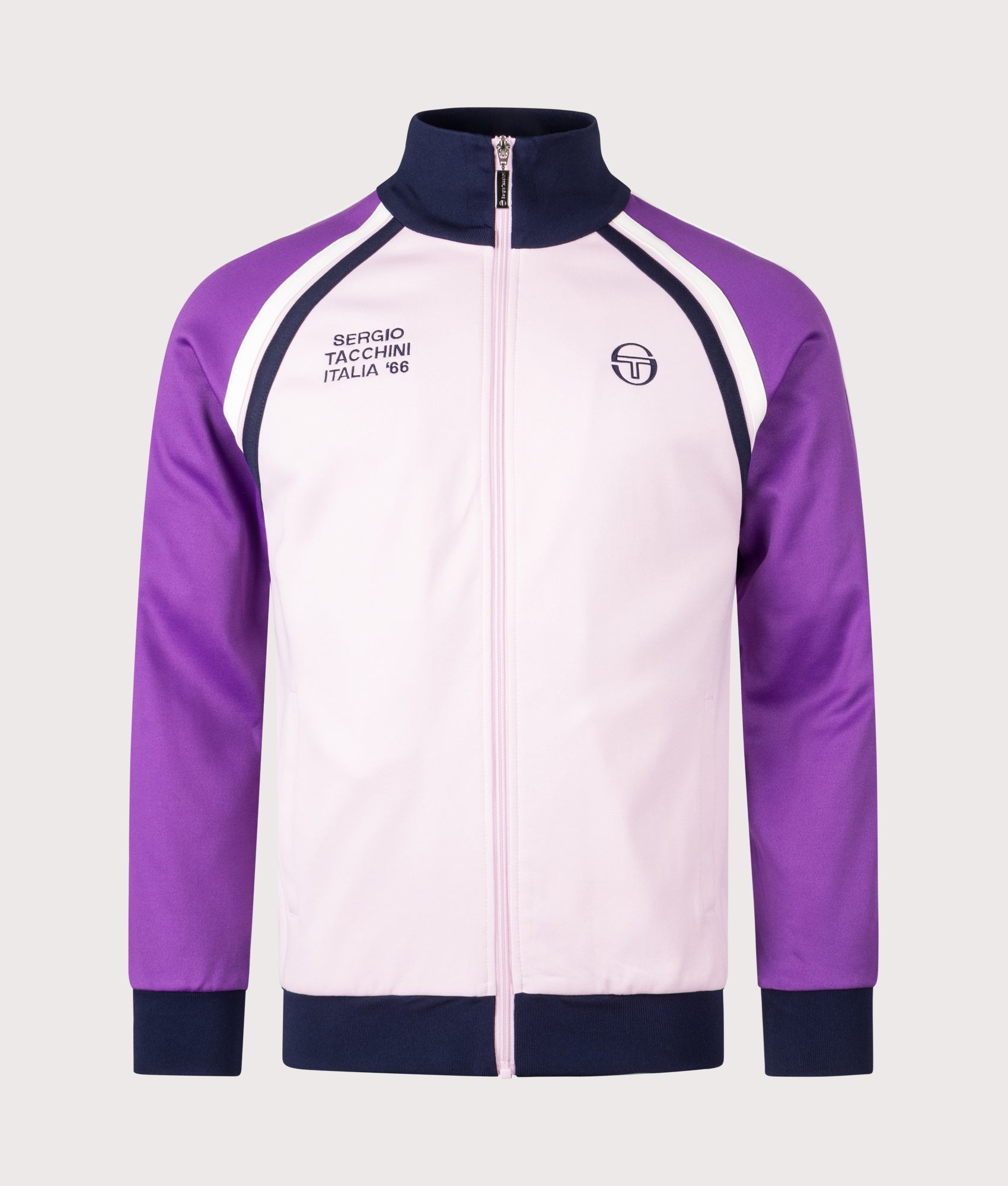 Sergio Tacchini Ghibli Davis Track Top in Light Lilac, Pansy and Maritime Blue at EQVVS Menswear. Front shot.