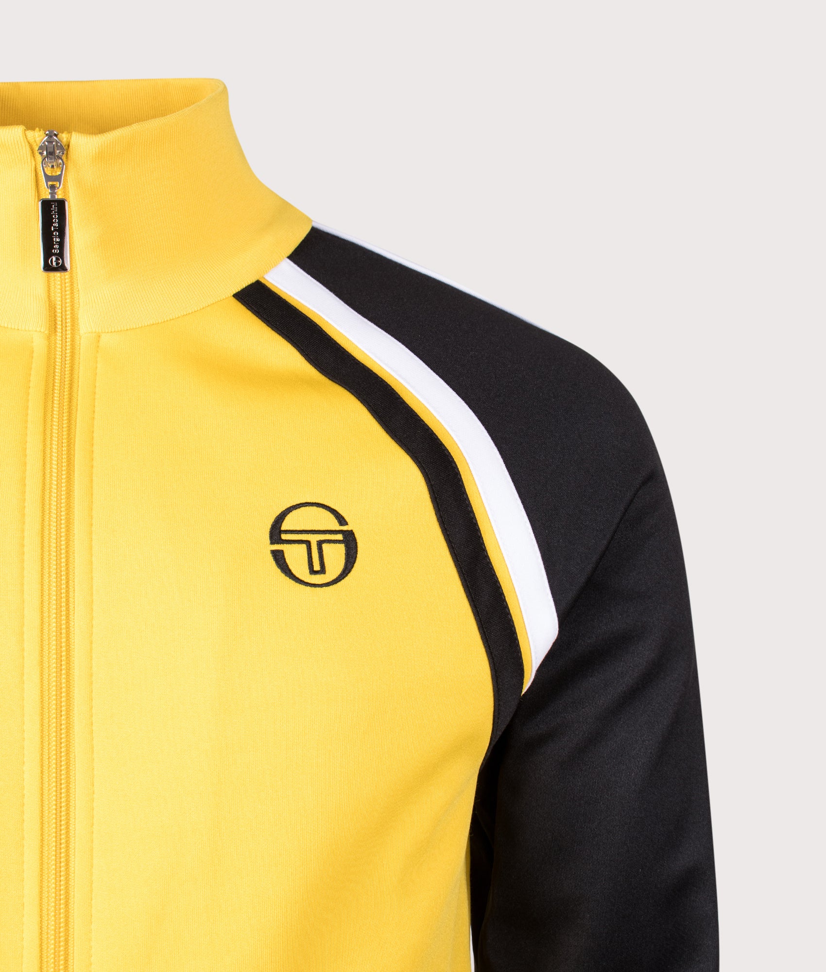 Sergio Tacchini Ghibli Davis Track Top  in Mango Mint, Black and White at EQVVS Menswear. Detail one shot.