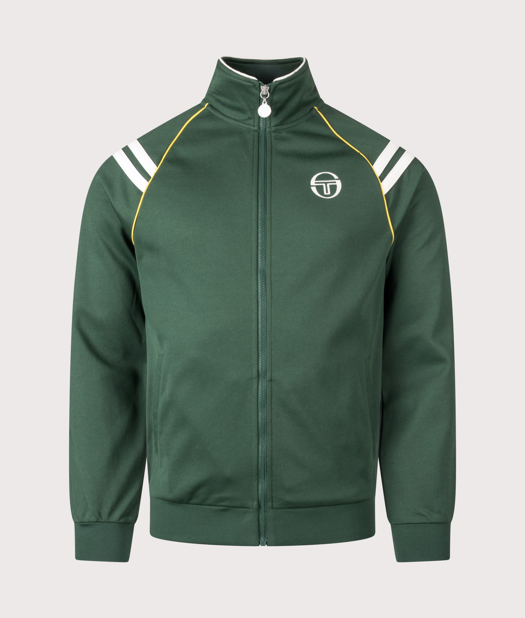 Sergio Tacchini New Cortana Track Top in Pine Needle and Gardenia at EQVVS Menswear. Front shot.
