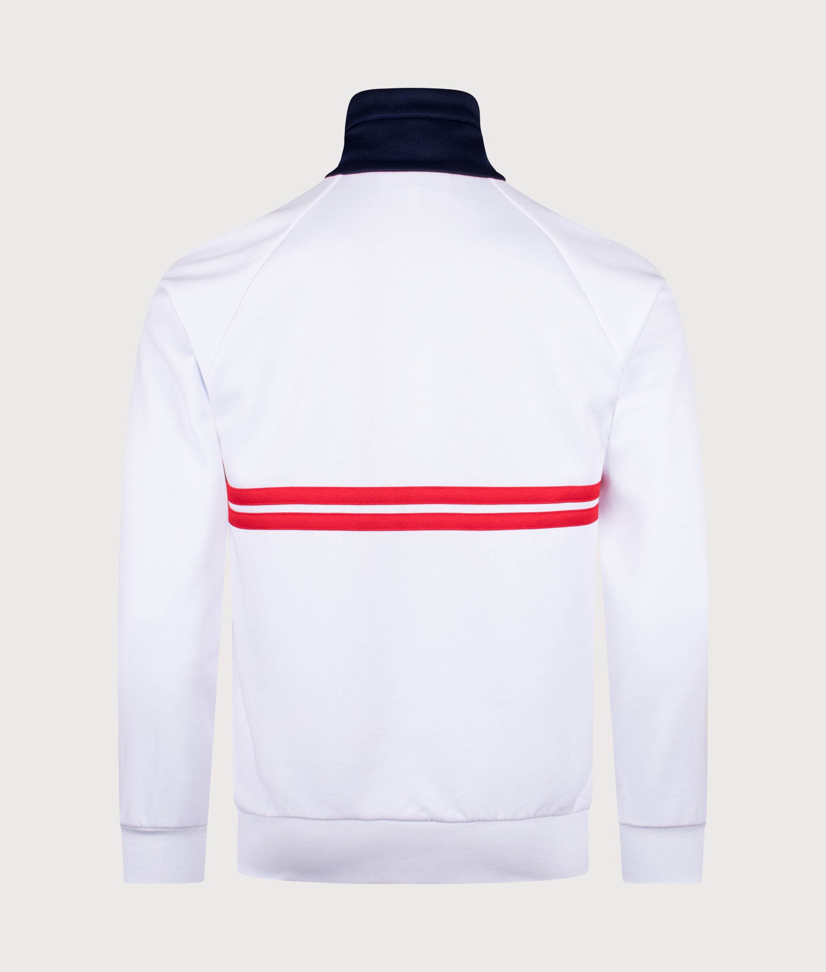 Sergio Tacchini Dallas Track Top in White, Maritime Blue and Adrenaline Rush at EQVVS Menswear. Back shot.