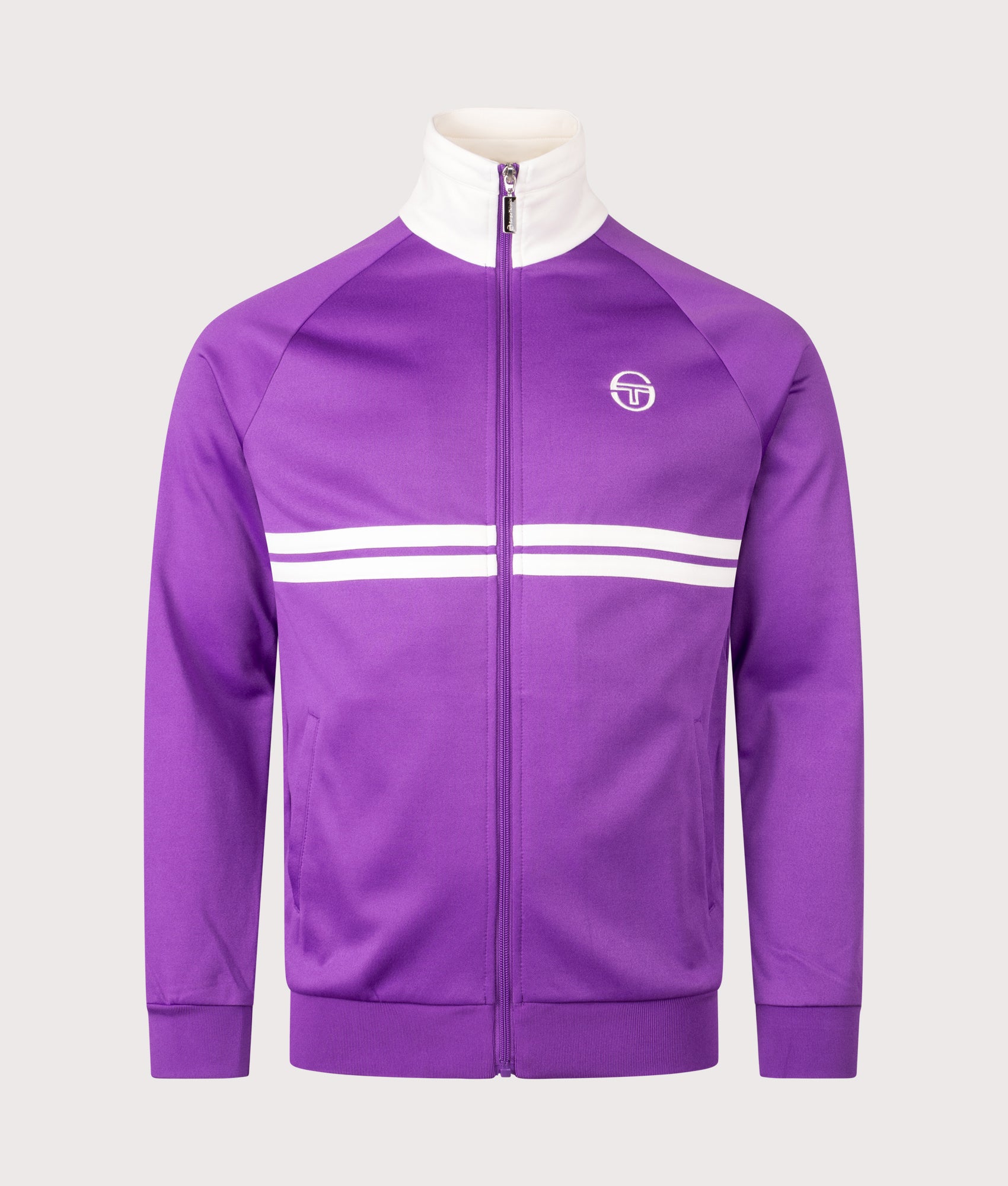 Sergio Tacchini Dallas Track Top in Pansy and Gardenia at EQVVS Menswear. Front shot.