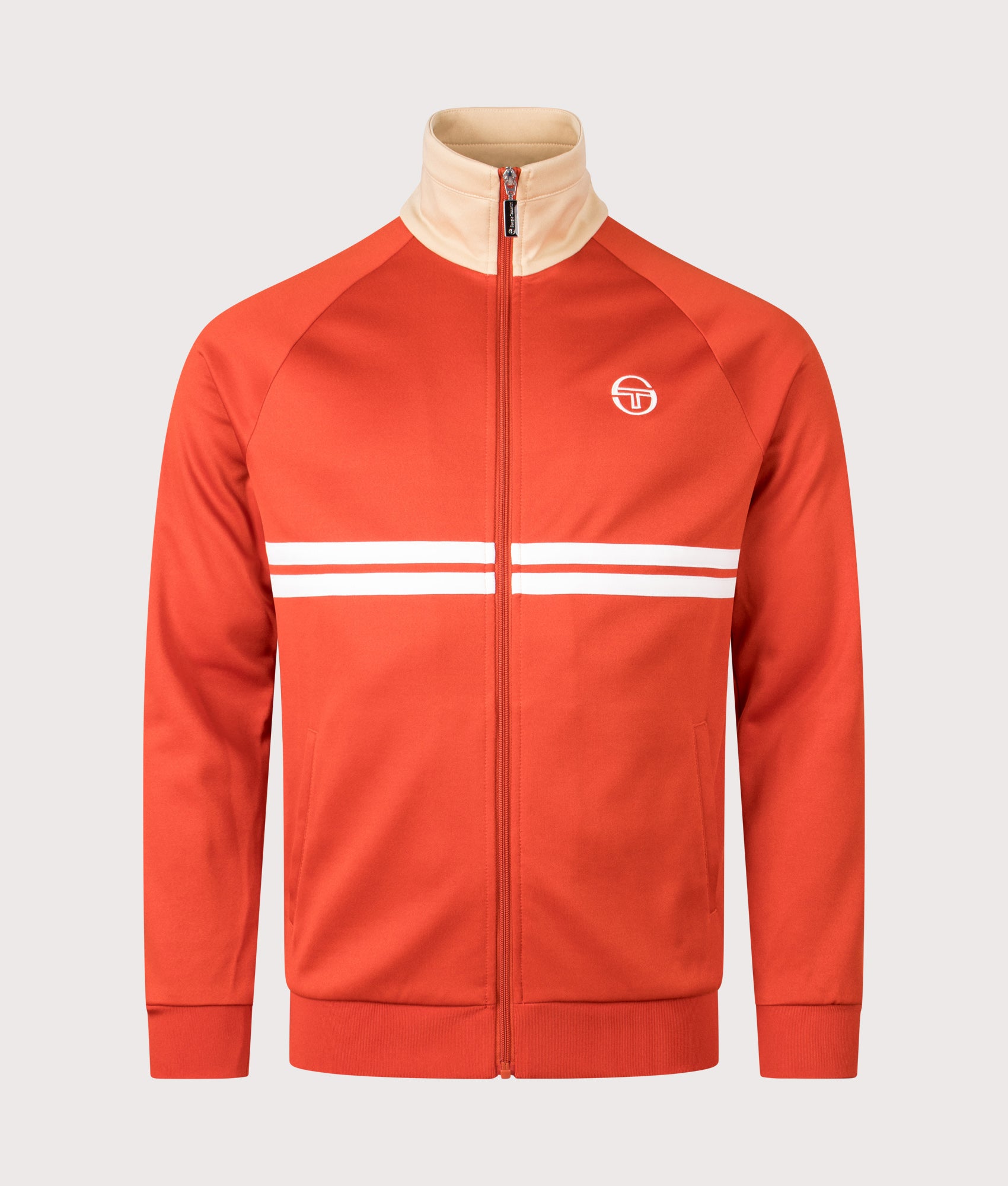 Sergio Tacchini Dallas Track Top in Rooibos Tea, Mojave Desert and Gardenia at EQVVS Menswear. Front shot.