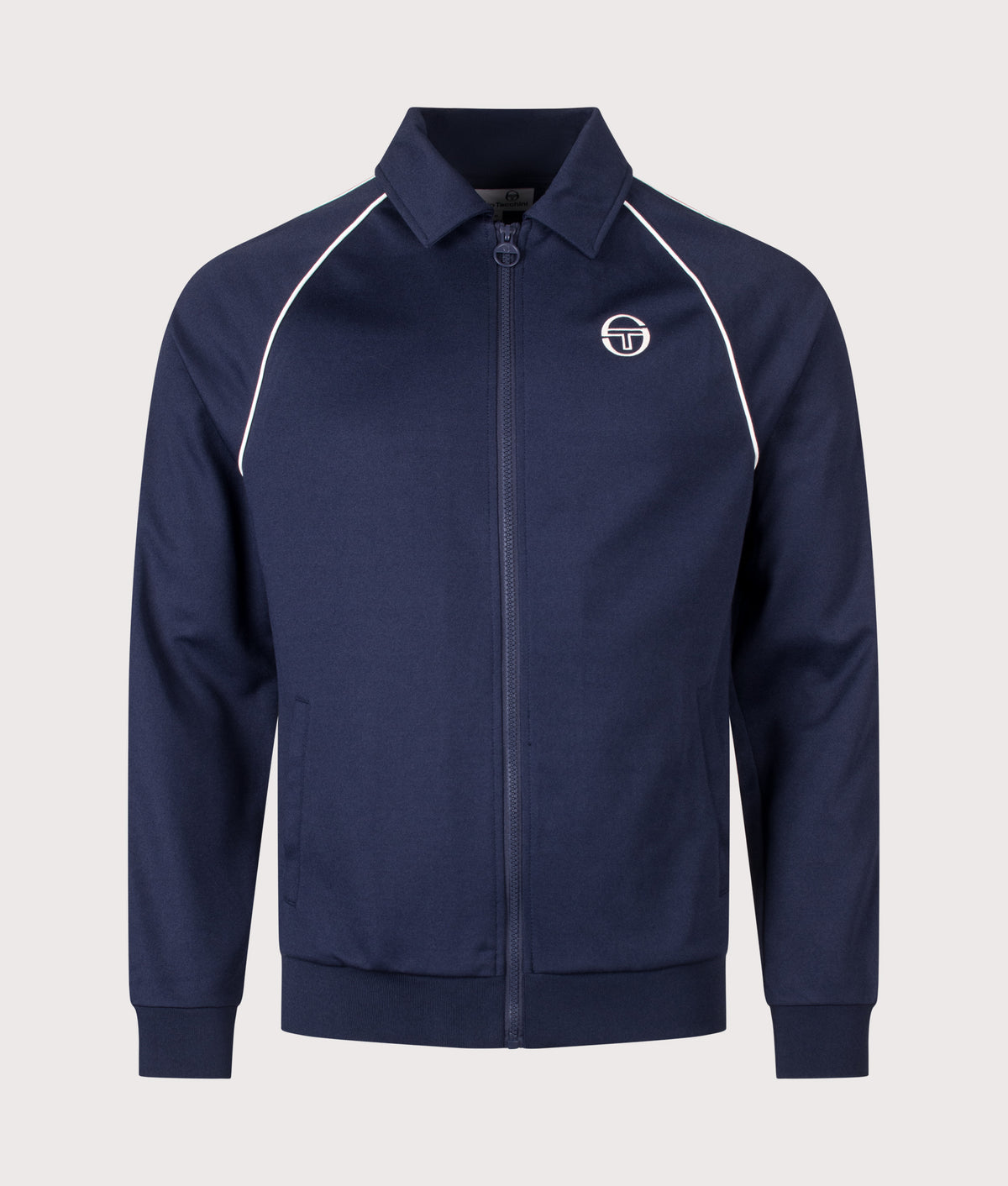 Sergio Tacchini Slim Fit Sarto Track Top in Maritime Blue at EQVVS Menswear. Front shot.