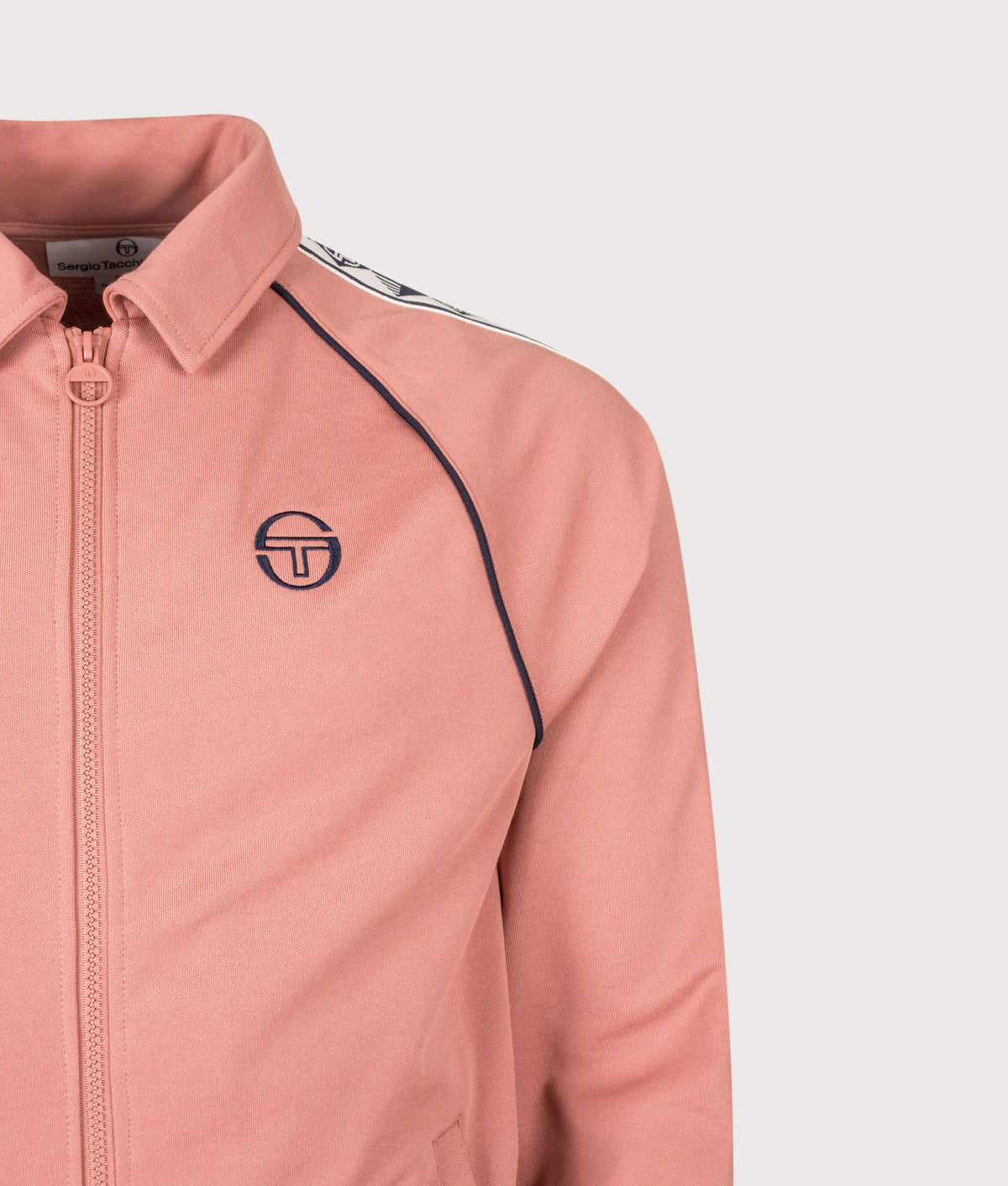 Sergio Tacchini Slim Fit Sarto Track Top in Light Mahogany at EQVVS Menswear. Detail shot.