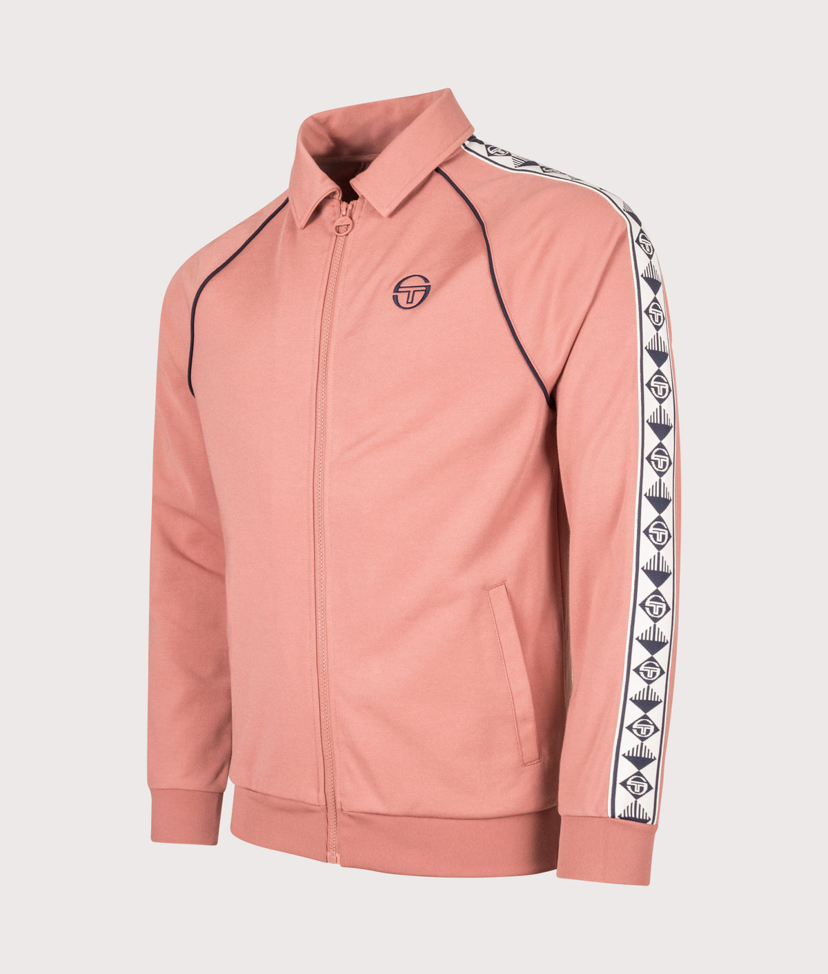 Sergio Tacchini Slim Fit Sarto Track Top in Light Mahogany at EQVVS Menswear. Angled front shot.