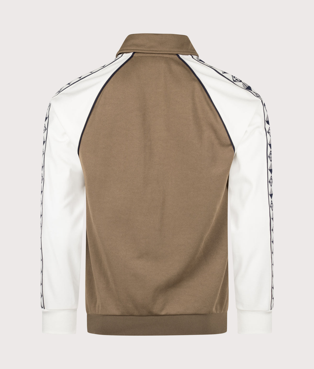 Sergio Tacchini Slim Fit Sarto Track Top in Shitake/Gardenia at EQVVS Menswear. Back shot.