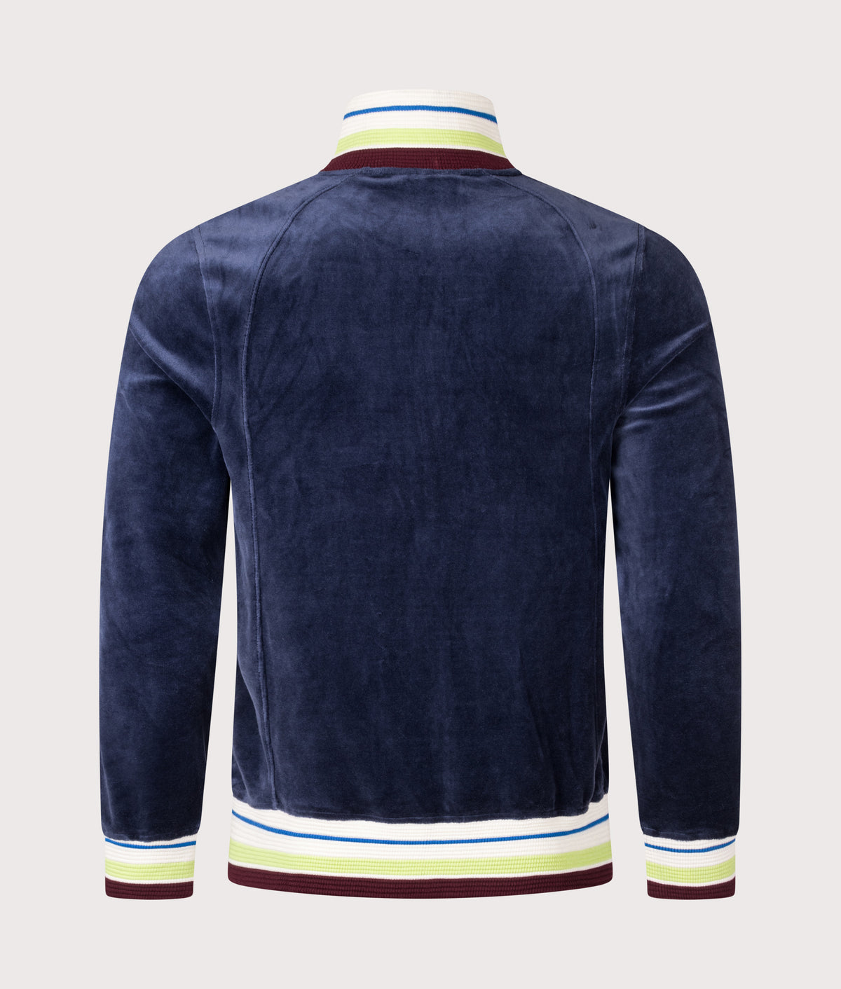 Sergio Tacchini Slim Fit Velour Sartori Track Jacket in Maritime Blue at EQVVS Menswear. Back shot.