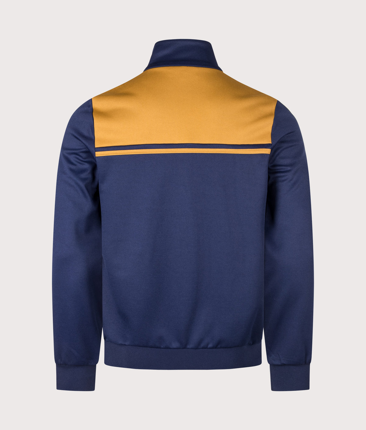 Sergio Tacchini Slim Fit New Young Line Track Top in Maritime Blue and Golden Brown at EQVVS Menswear. Back shot.