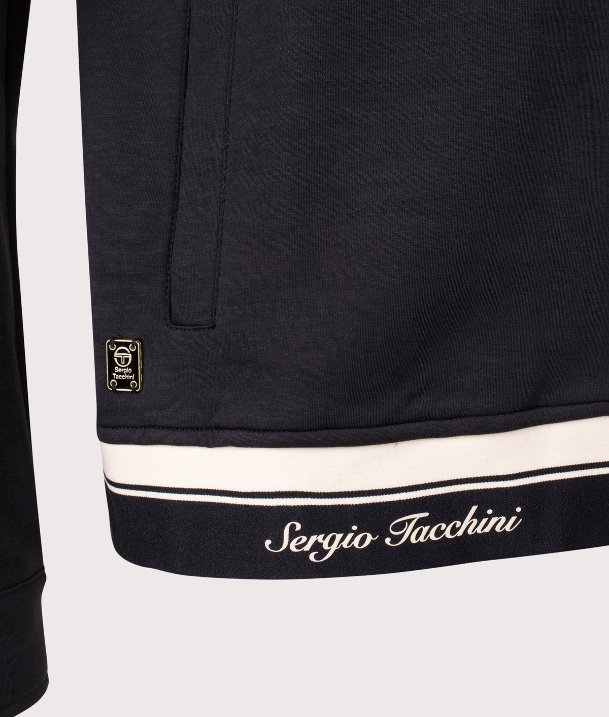 Sergio Tacchini  Regular Fit Ombra Track Top in Black at EQVVS Menswear. Detail shot.
