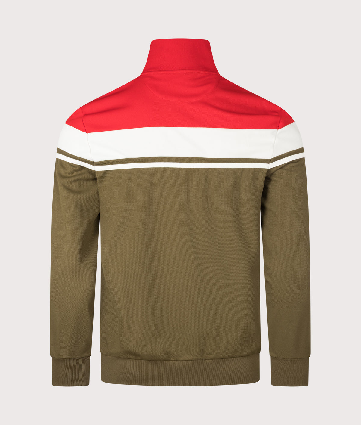Sergio Tacchini Damarindo Track Top in Adrenaline Rush, Gardenia and Dark Olive at EQVVS Menswear. Back shot.