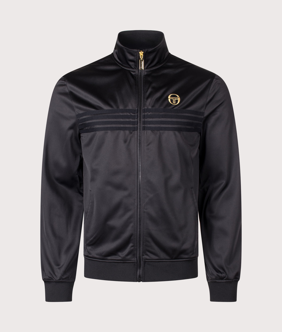 Sergio Tacchini in Black/Gold Lurex at EQVVS Menswear. Front shot.