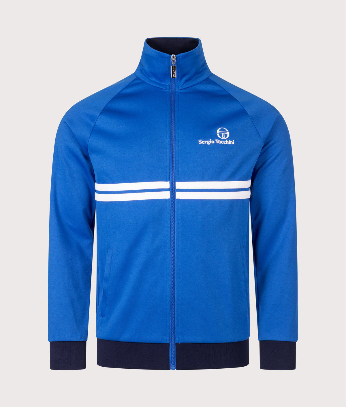 Sergio Tacchini New Dallas Track Top in Princess Blue, White and Maritime Blue at EQVVS Menswear. Front shot.