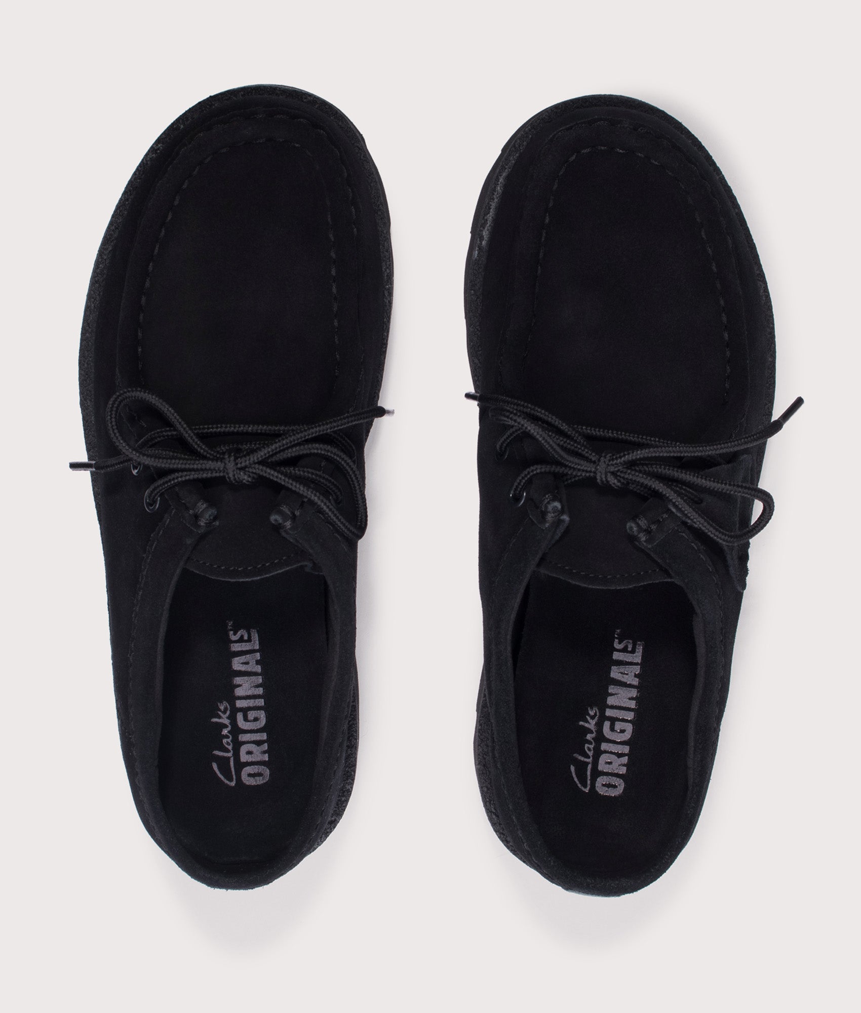 Clarks Originals Walla in Black Suede at EQVVS Menswear. Top shot.