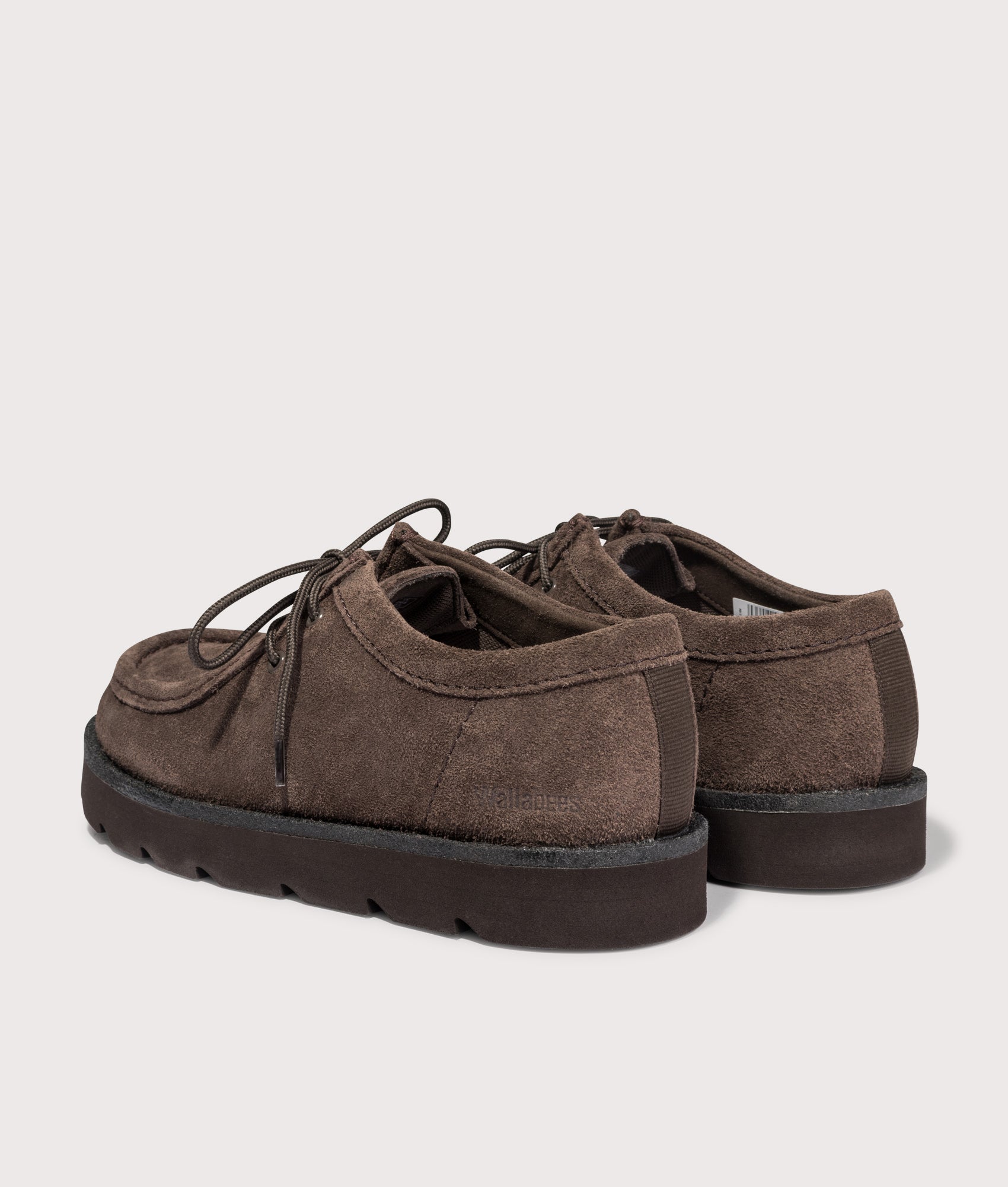 Meare Walla Shoes in Dark Brown Suede | Clarks Originals | EQVVS | Back angle shot